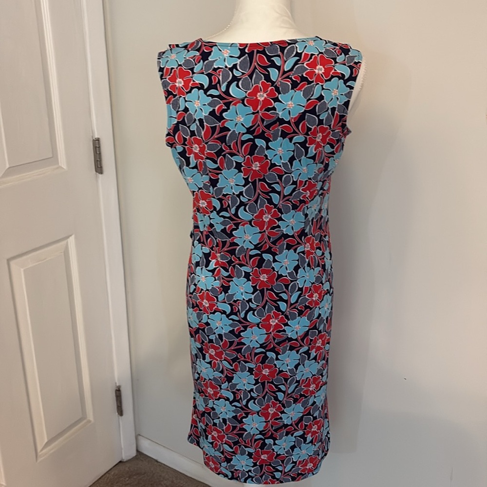 Floral Midi Dress Blue Red V Neck Sleeveless A-Line Size 8 Summer - Picture 9 of 9